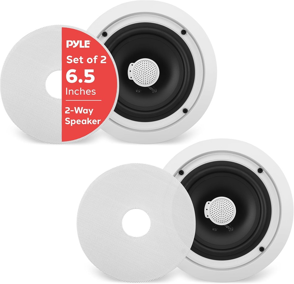 PYLE 6.5-Inch In-Wall/In-Ceiling Midbass Speakers (Pair) 2-Way Woofer Speak