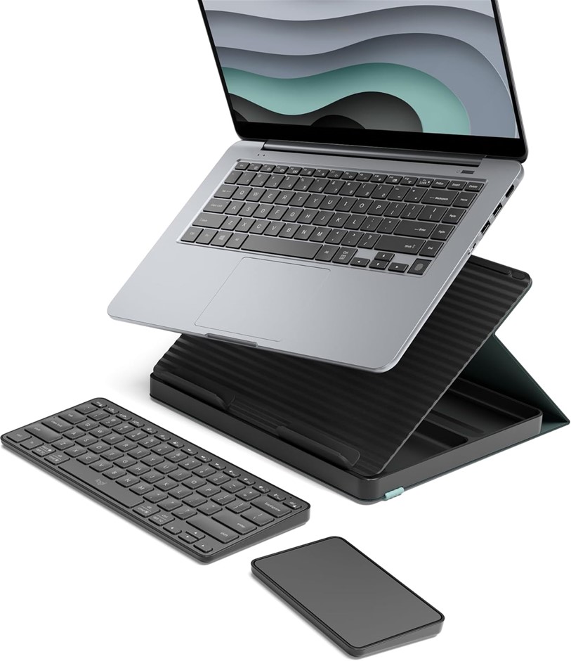 LOGITECH Casa Pop Up Desk Work from Home Kit with Laptop Stand, Wireless Ke