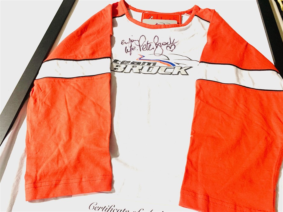 Signed and Inscribed Peter Brock Brock racing Shirt in Frame with COA