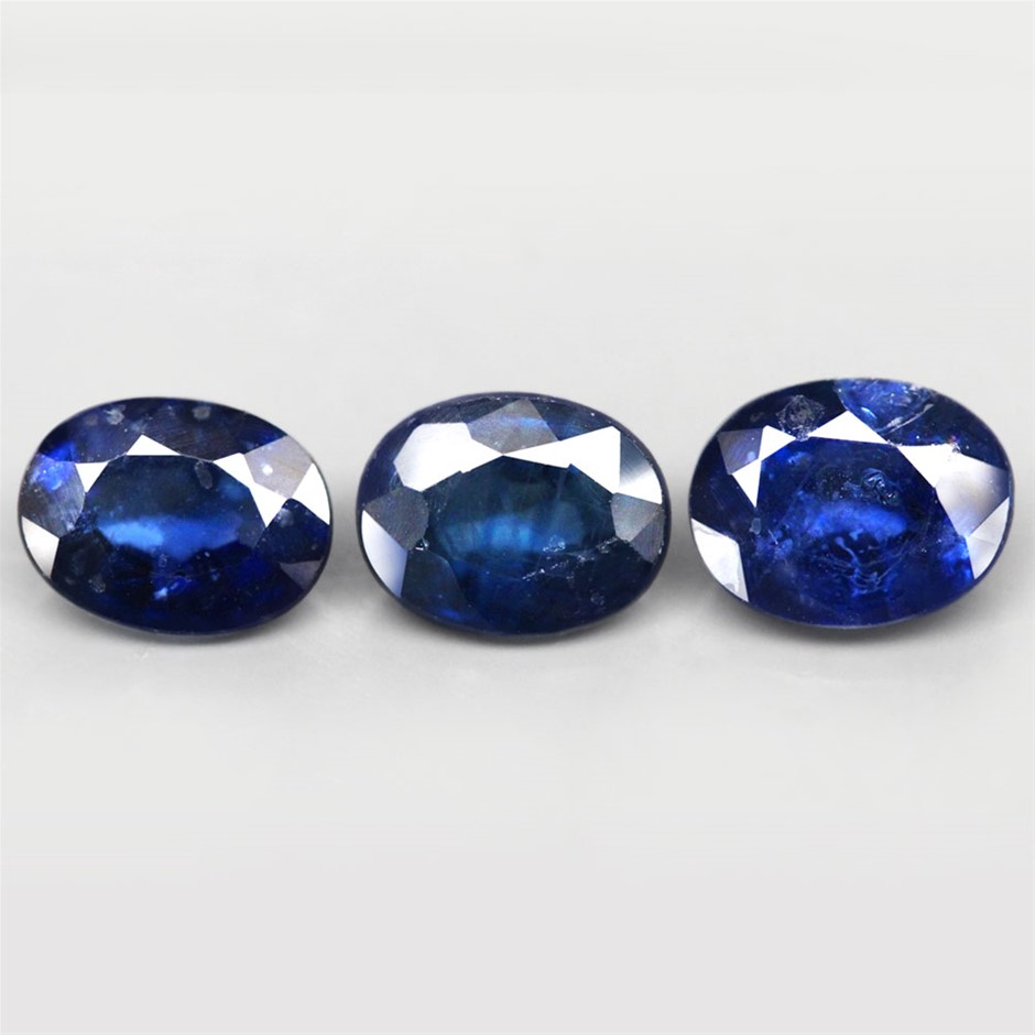 1.21ct Oval Facet Cut Blue Heated Sapphire Gemstone - 3Pcs