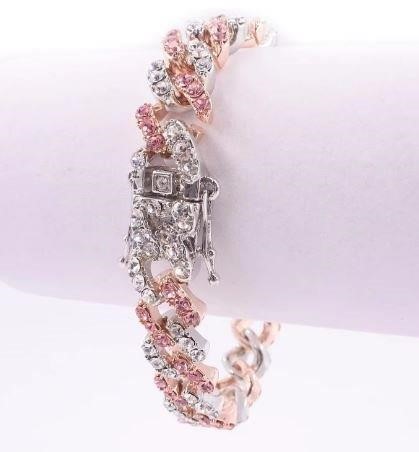 18k white Gold Filled Pink & White Bracelet stamped(18K)-19cm
