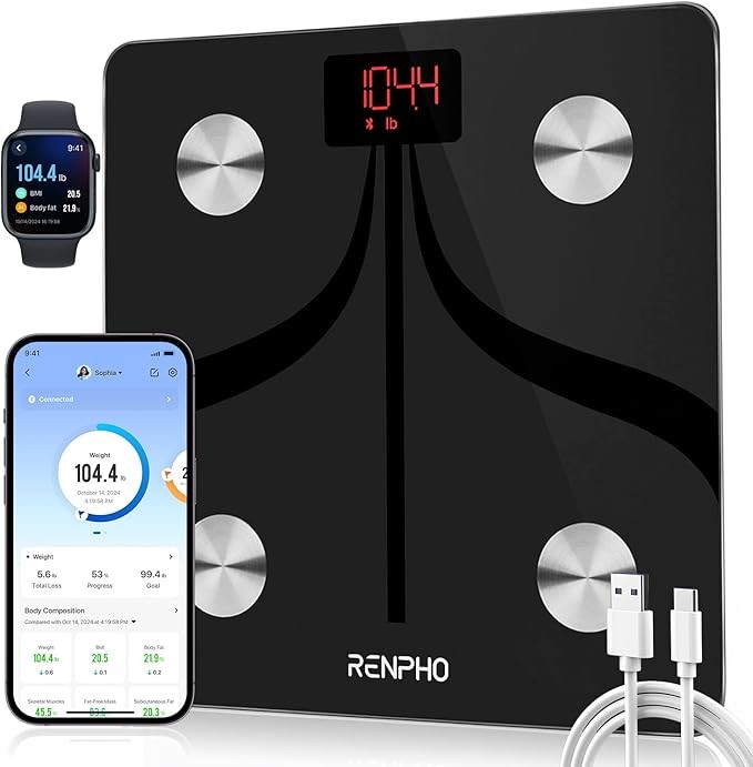 RENPHO Smart Bluetooth Body Fat Scale, USB Rechargeable, with IOS/Android A