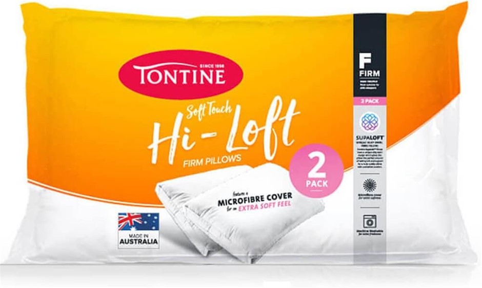 TONTINE Hi-Loft Gusset Sleeping Pillow 2 Pack, High Profile, Firm Feel, An