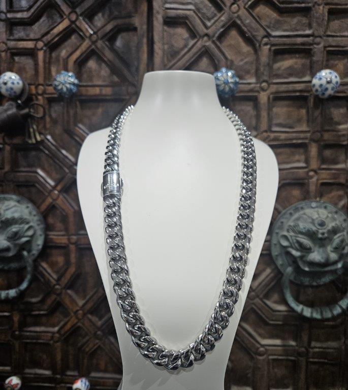 Italy 18K Triple White Gold Plated Chain (18KGP/Italy)stamped-55cm-12mm