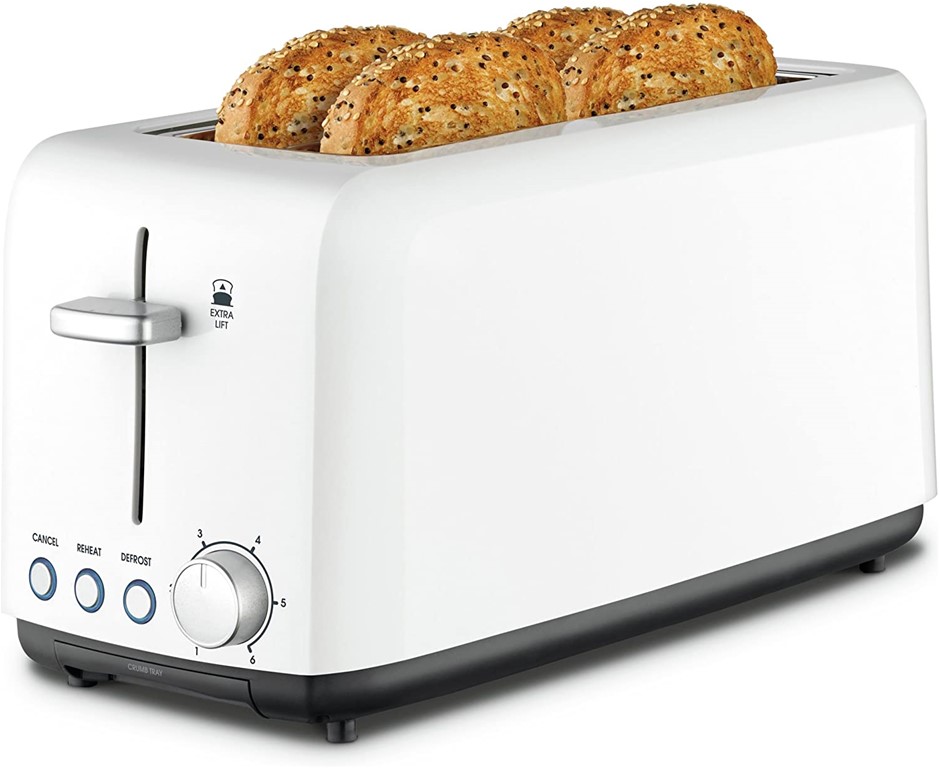 KAMBROOK 4-Slice Wide Slot Toaster, KTA140WHT. NB: minor use, not in origin