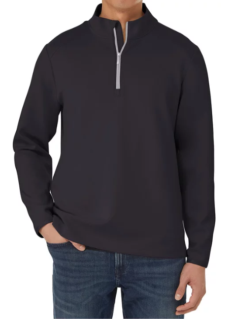 SIGNATURE Men's 1/2 Zip, Size S, Recycled Polyester, Black.