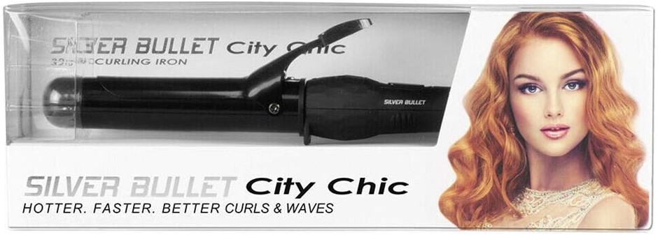 SILVER BULLET City Chic Curling Iron, Black, 32mm. NB: Slightly damaged box