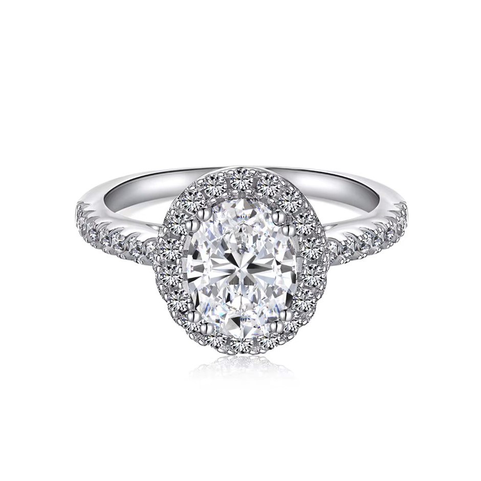 1.2ct Oval Cut GRA Certified Moissanite 925 Sterling Silver Ring - Size 8