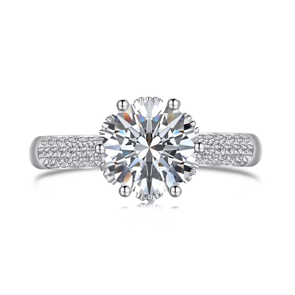 2.0ct Round Cut GRA Certified Moissanite 925 Sterling Silver Ring - Size 7