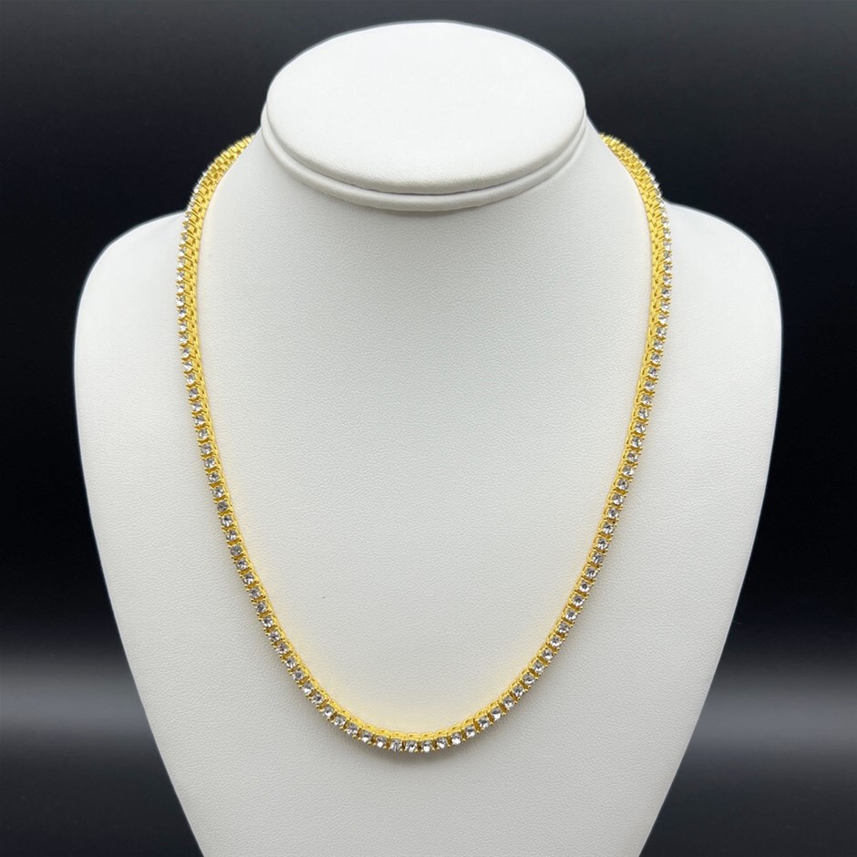 18K Gold-Filled 3mm Necklace with Simulated Diamonds - 45.8cm