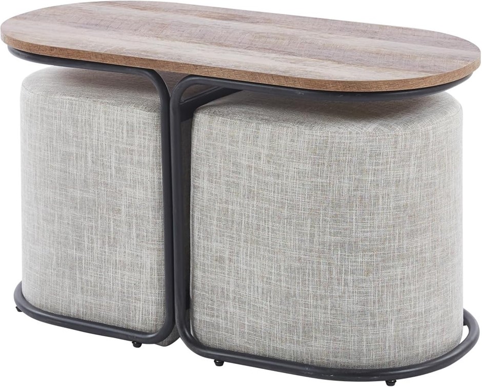 LA BELLA 3-Piece Coffee Table and Ottoman Set, Cream. NB: The tabletop is d