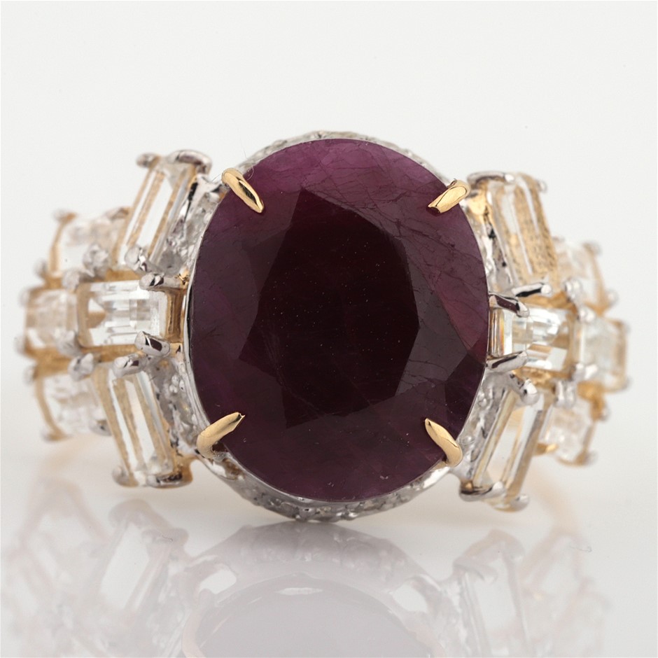 14k Yellow Gold Natural unheated Ruby & Diamond Ring with Valuation