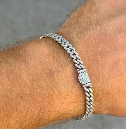 GRA  Moissanite white Brilliant Cut stone Cuban Bracelet -S925-19cm