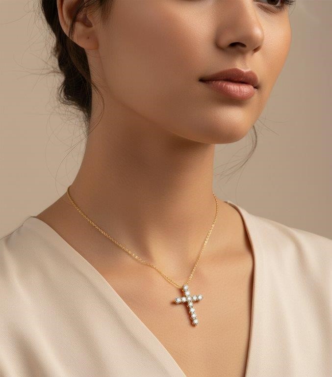 GRA Moissanite white Brilliant Cut stone Cross Pendant -S925