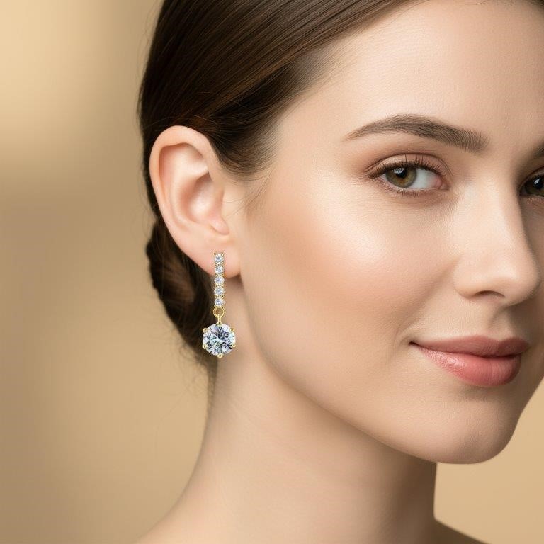 2.0ct GRA Moissanite white 18k Solid Yellow Gold Vermeil Earring