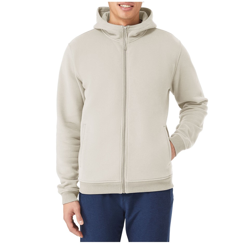 SIGNATURE Men's Full Zip Hoodie, Size S, 66% Cotton, White/Slate.