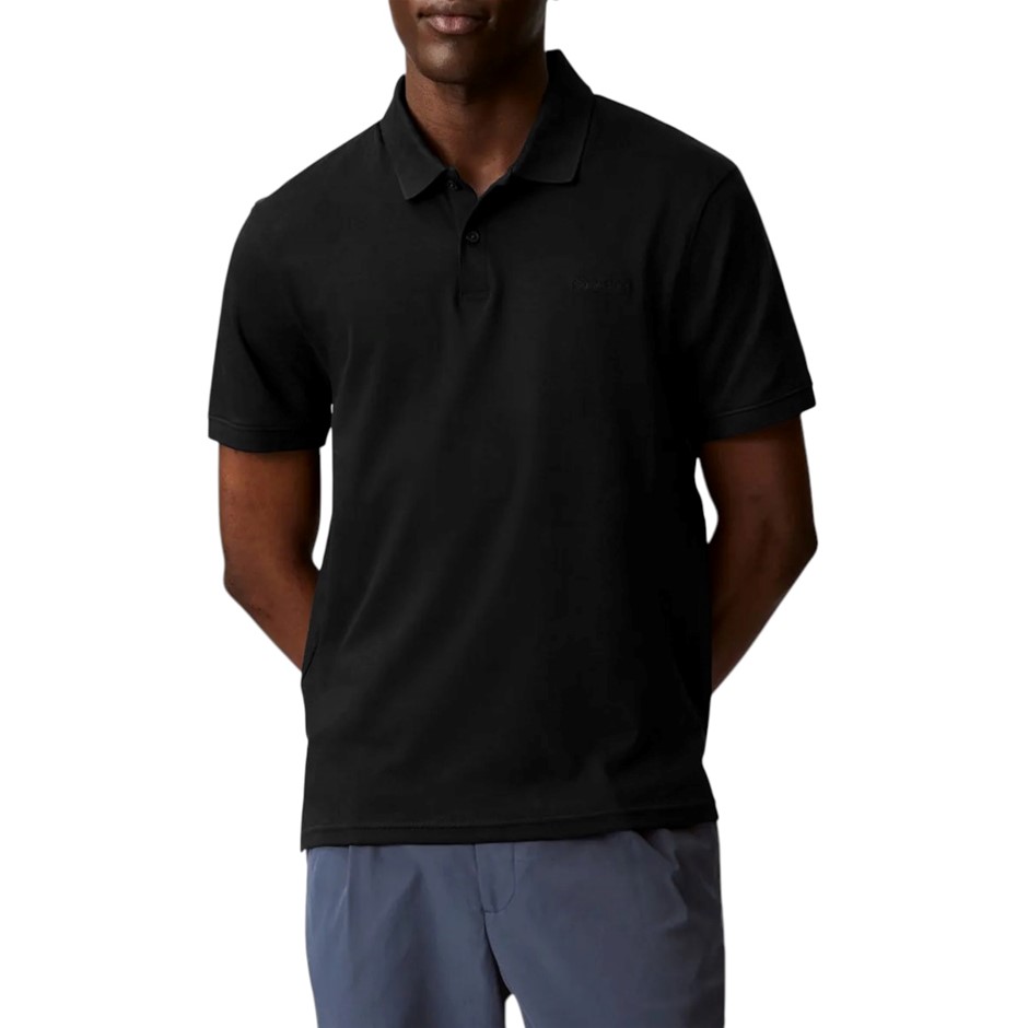 CALVIN KLEIN Men's SS Solid Liquid Touch Polo, Size S, 100% Cotton, Black (