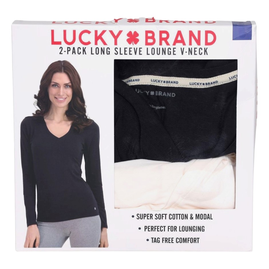 2 x 2-Pack LUCKY BRAND Women's L/S Lounge V-Neck, Size XL, 48%Cotton/48%Mod