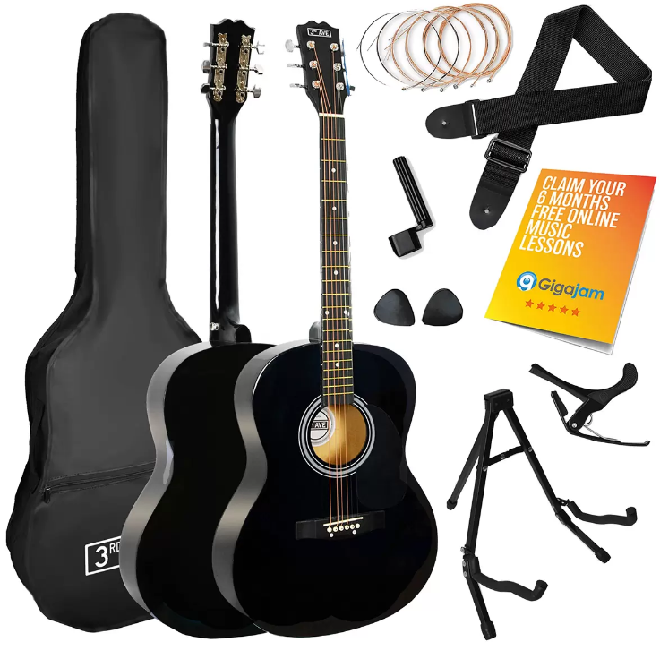 3rd Avenue Acoustic Guitar Premium Pack Black NM-STX10ABKPK2