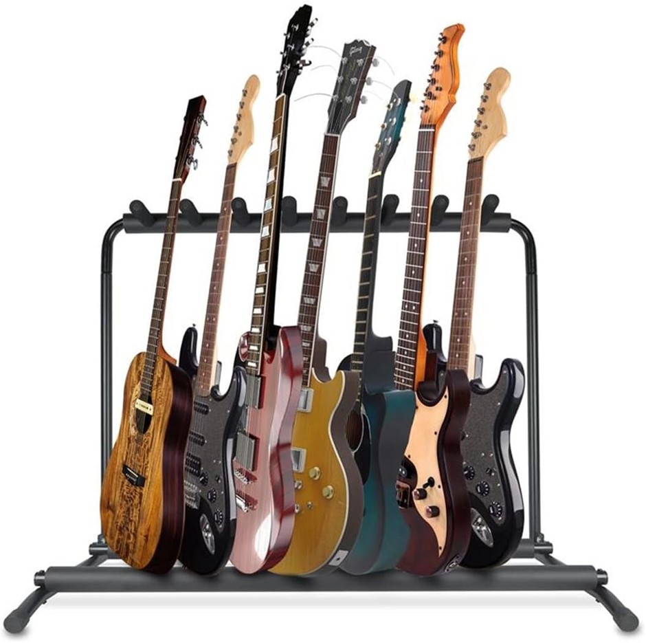 Pyle Multi Guitar Stand | 7 Slot Foldable Rack | Floor Stand for Multiple G