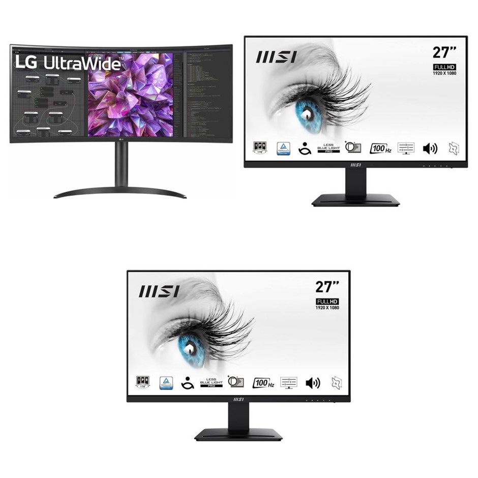3 x Assorted Gaming Monitors. Incl: 1 x LG34WQ75C 34 inch Curved UltraWide