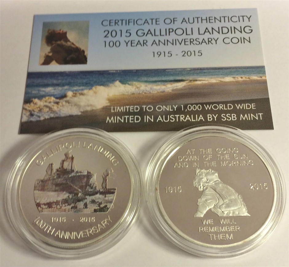 NEW 2015 GALLIPOLI MEMORIAL 1 Oz COIN WITH C.O.A. LTD 1,000