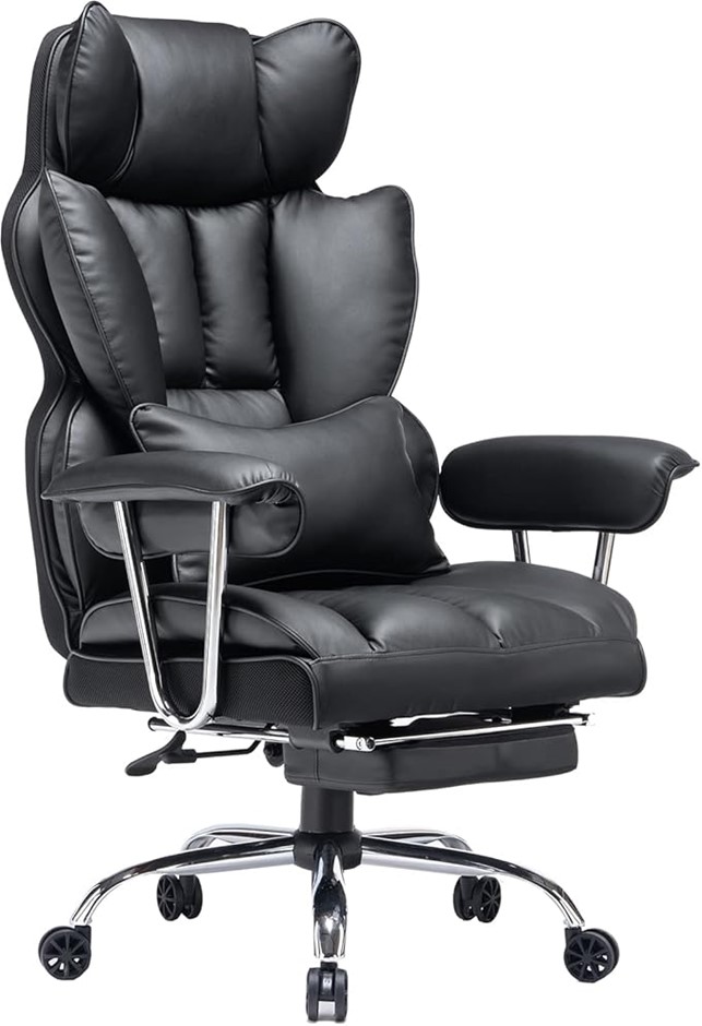 EFOMAO X Embroidery Desk Office Chair Faux Leather with Adjustable High Bac