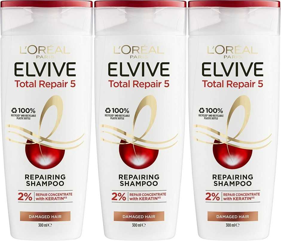 3 x L'Oreal Paris Total Repair 5 Shampoo 300ml
