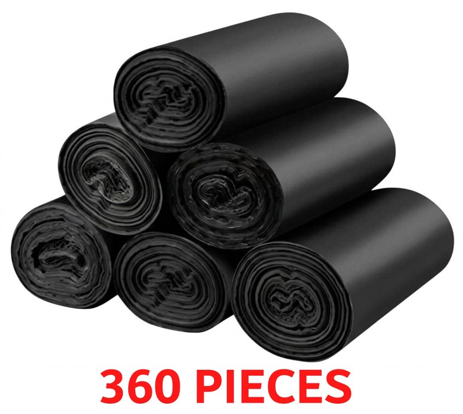 360 Pieces Medium Octagonal Bottom Trash Bags 27L, Black Tidy Bin Liners fo