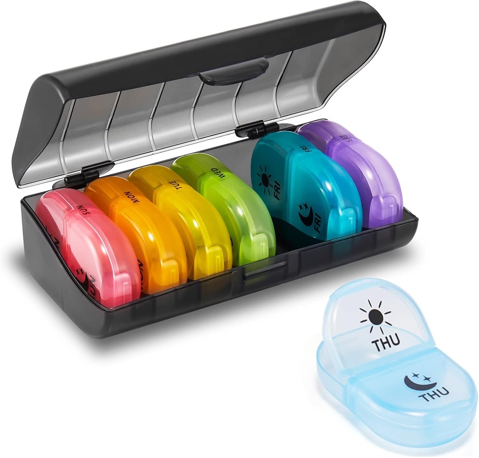 Fullicon Weekly Pill Organiser 2 Times a Day, 7 Day Pill Organiser for Am P