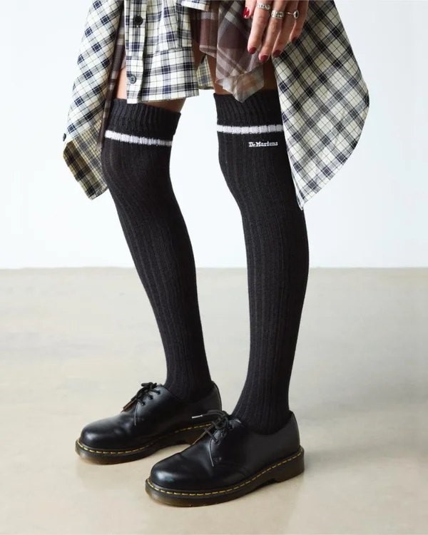 2 x DR. MARTENS MARL Cotton Blend Long Socks, Black: Size Medium/Large & Sm
