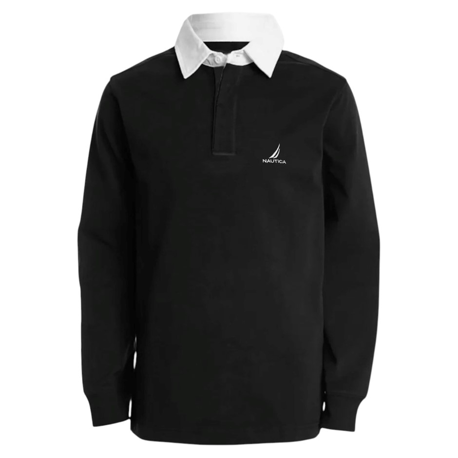 NAUTICA Men's Rugby Jersey, Size XL, 60% Cotton, Black/White (0TB), NAK1310