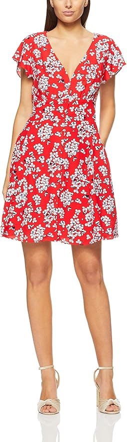 FRENCH CONNECTION Women's Micro Floral Tea Dress, Size 6, Red/Multi, 701158