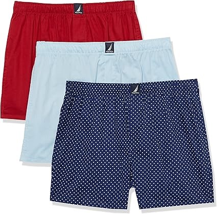 NAUTICA Men's Classic Cotton 3-Pack Woven Boxer, Size M, Noon Blue Red/Polk