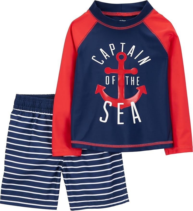 CARTER'S Simple Joys Boys' Swimsuit Trunk and Rashguard Set, Size 2T, Navy
