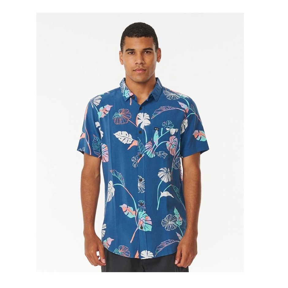 RIP CURL Men's Mod Tropics Short Sleeve Shirt, Size S, Washed Navy. RRP: $8