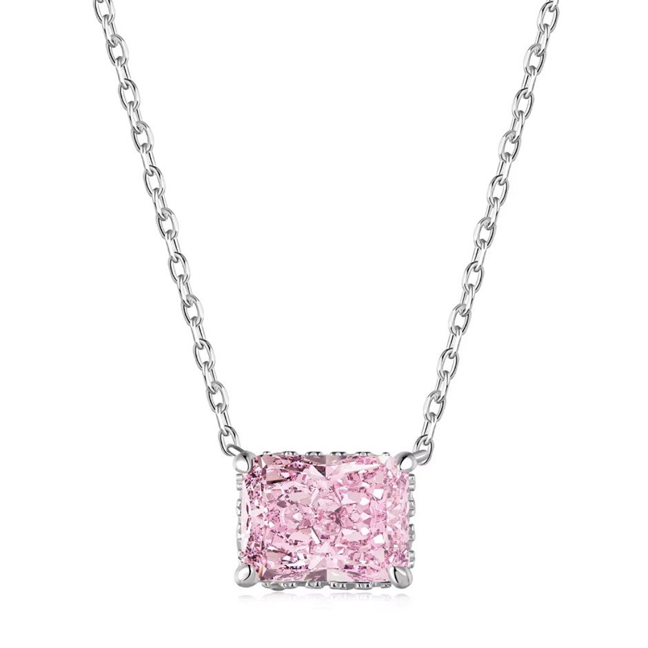 2.0ct 925 Silver Simulated Diamonds Rectangle Pendant Necklace