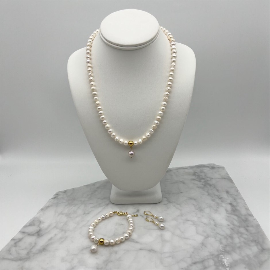 Sea White 6-7mm Mixed Shape Freshwater Pearls & Baroque Jewellery Set