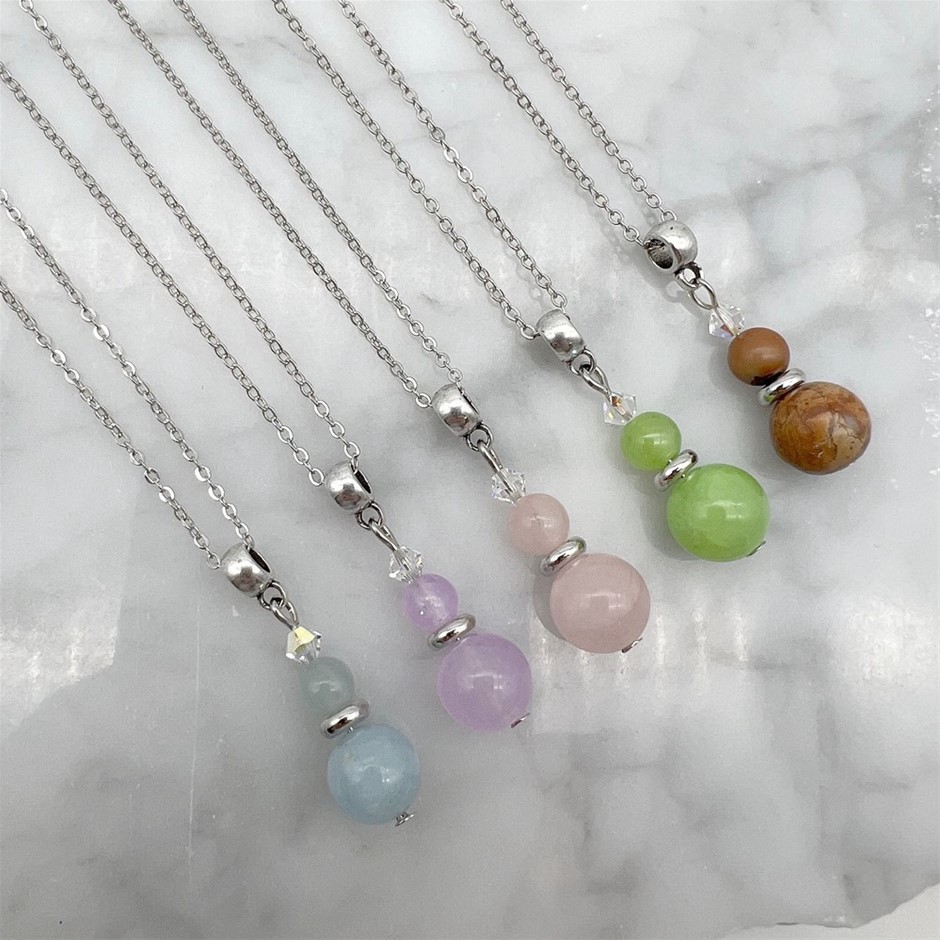 Gemstone & Swarovski® Austrian Crystal Platinum Plated Necklaces - 5 Pcs