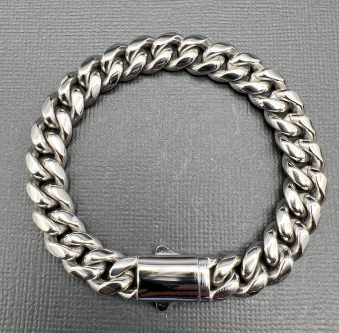 Silver-Filled Cuban Chain Bracelet, 10MM Wide - 19cm