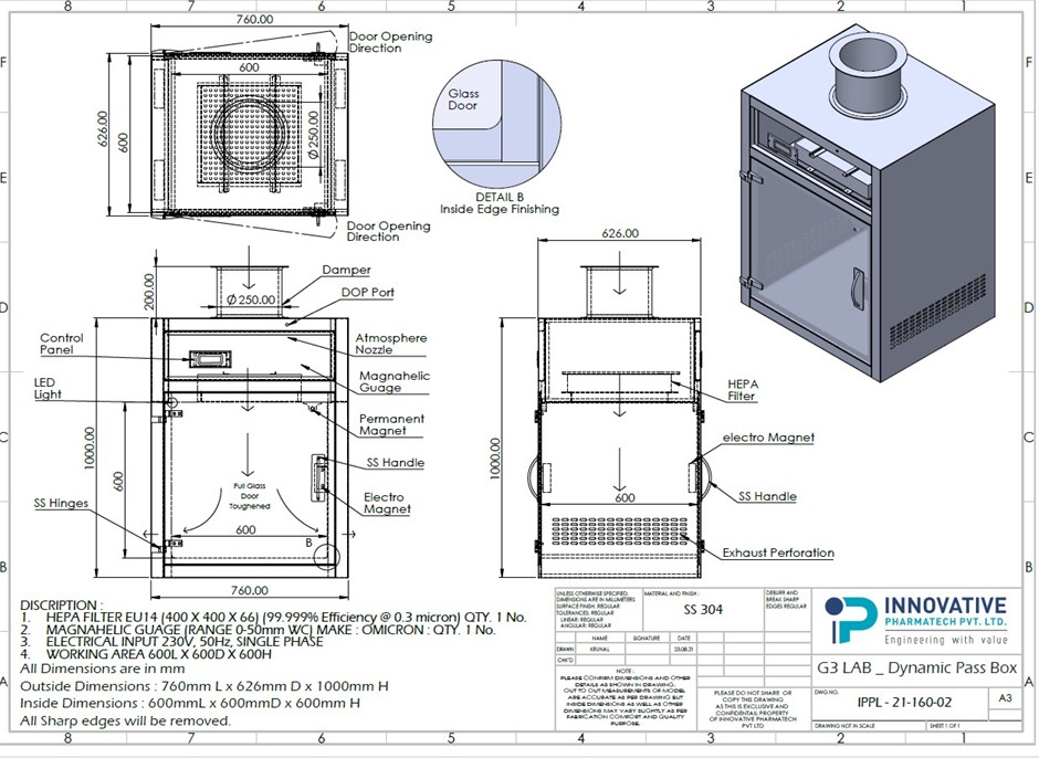2021 INNOVATIVE Pharmatech Dynamic Pass Box for Laboratory Clean Room ...