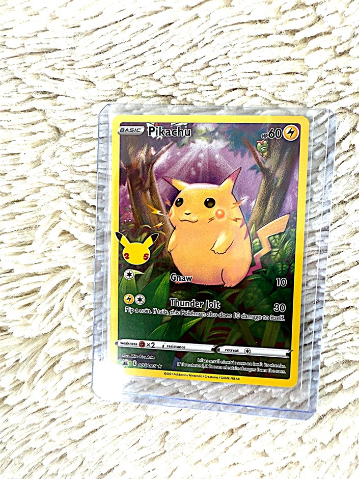 Pikachu 25th Anniversary holographic promo card.