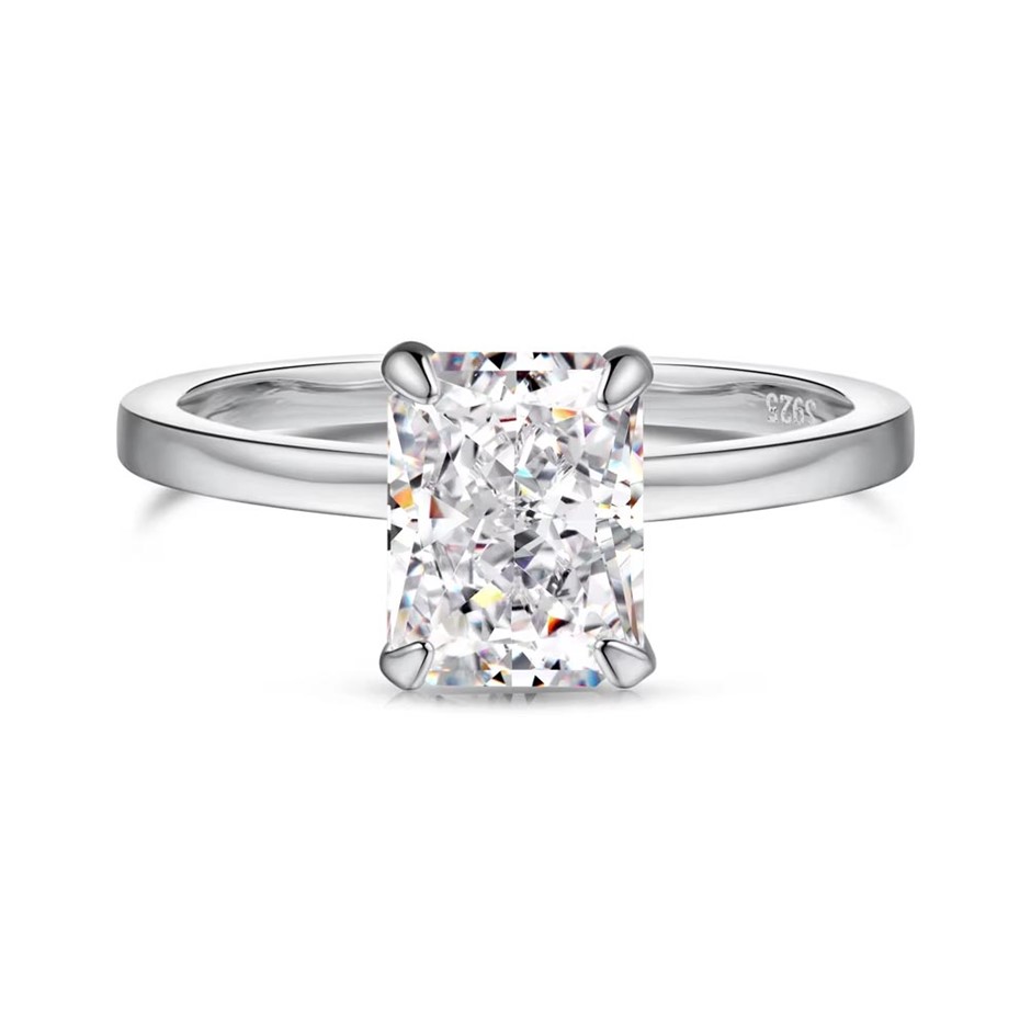 2ct Rectangle Cut Simulated Diamond 925 Sterling Silver Ring - Size 6