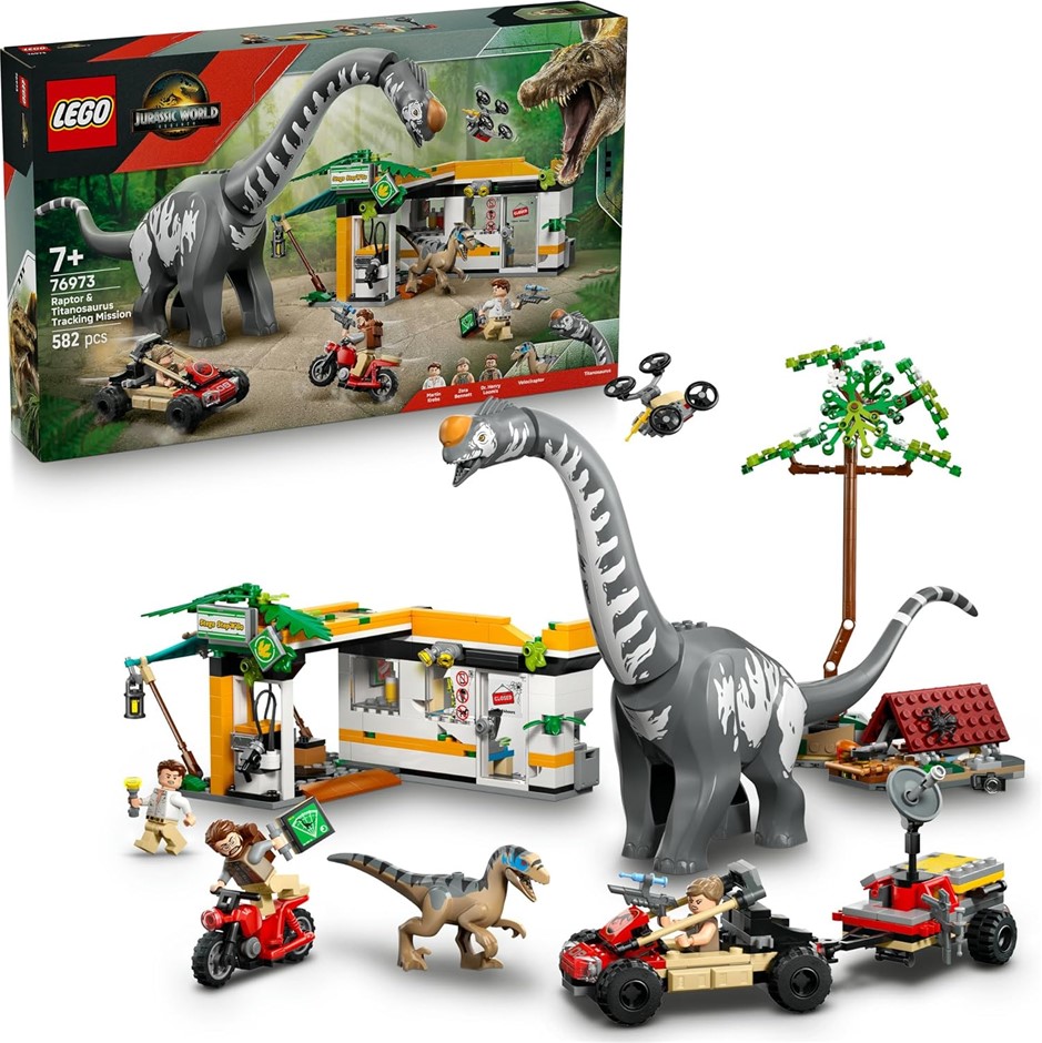 LEGO® Jurassic World Raptor & Titanosaurus Tracking Mission 76973 Kids’ Din