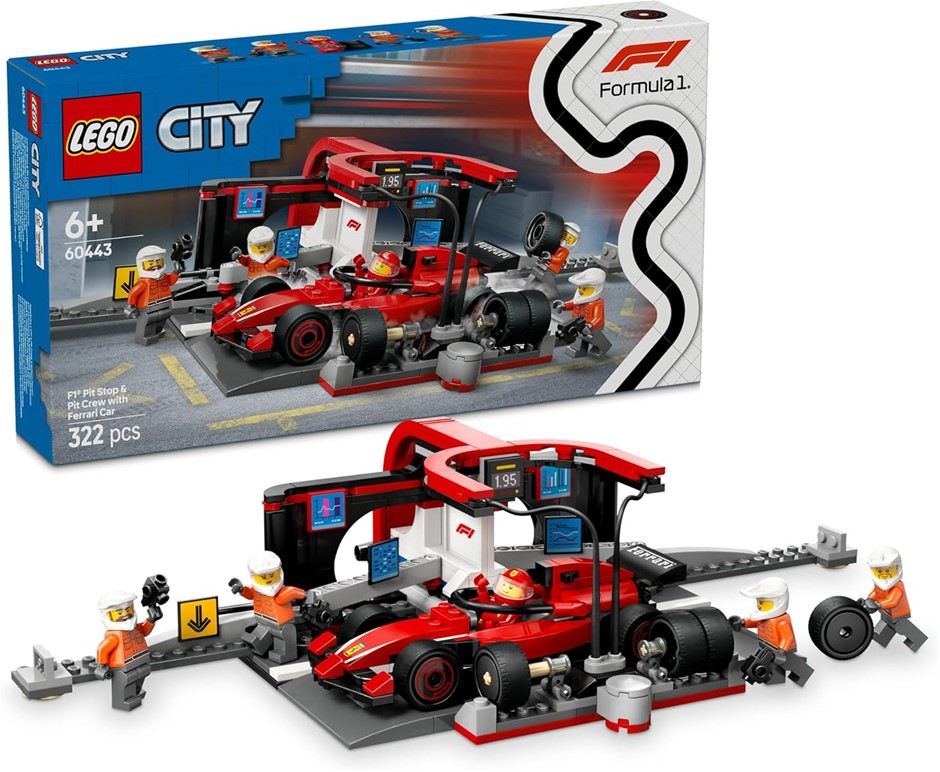 LEGO City F1 Pit Stop & Pit Crew with Ferrari Car Toy for 6+ Year Old Boys