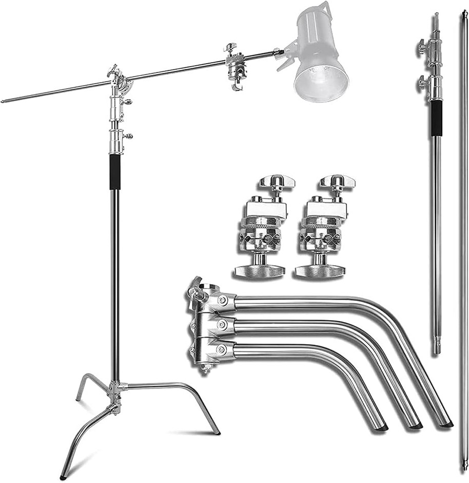 ABESTSTUDIO Heavy Duty Stainless Steel C-Stand with Boom Arm 132"/335cm Adj