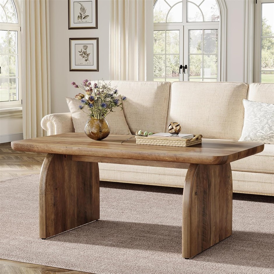 TRIBESIGNS Rectangle Coffee Table, 120cm Wood, Rustic Brown. NB: Slightly d