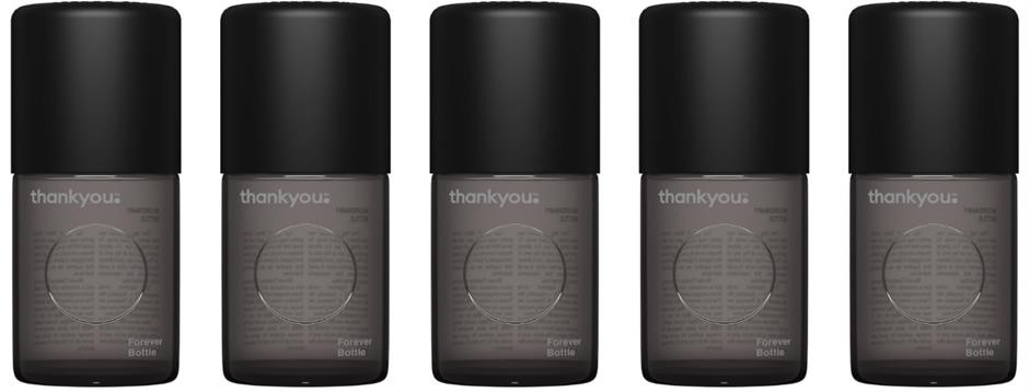 5x Thankyou Deodorant Forever Bottle, 50 ml, Charcoal Glass