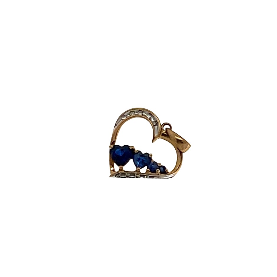 9ct Yellow Gold Diamond & Sapphire Heart Pendant