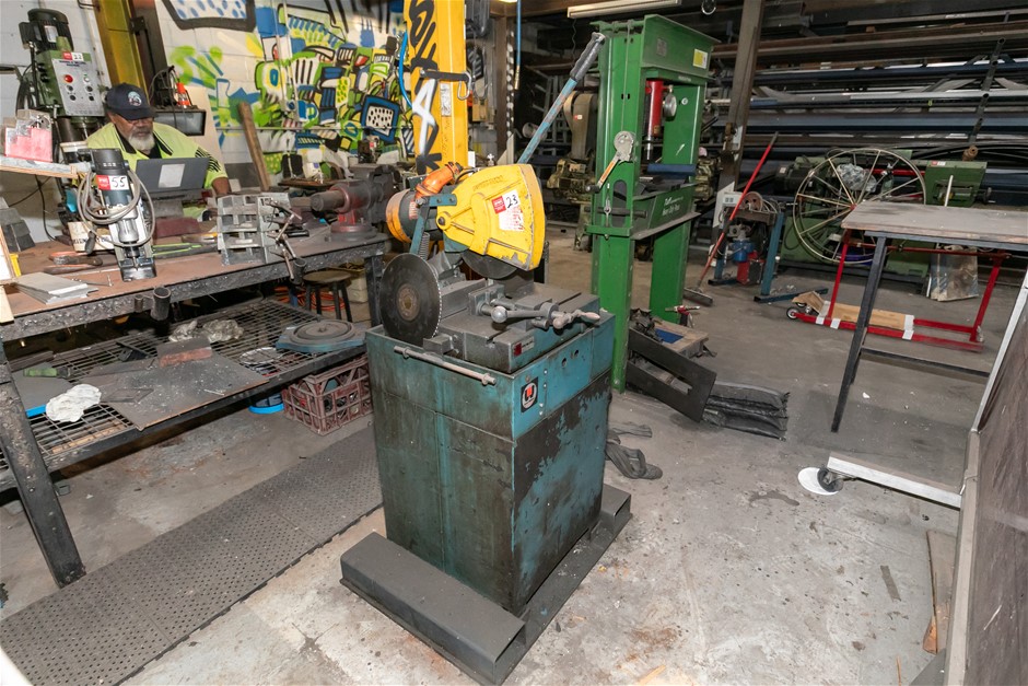 BROBO Super 300B Cold Cut Saw mounted to Work Cabinet